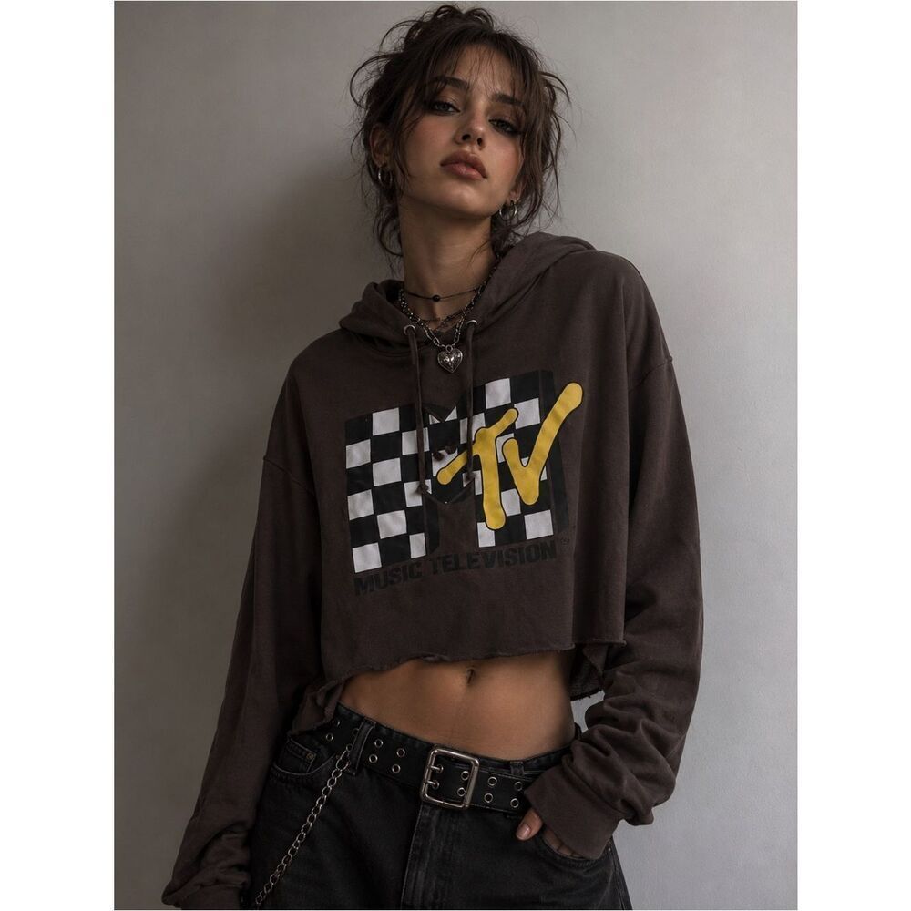 MTV Gray Hoodie with Checkered and Yellow Logo